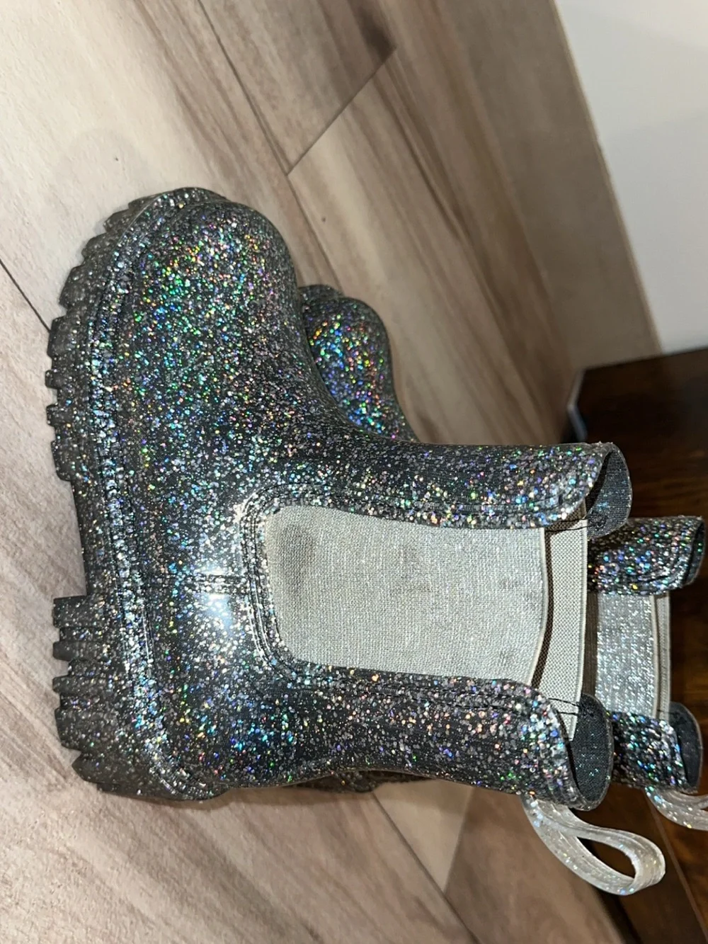 Girls Glitter Chelsea Rain Boots - Black Sparkle